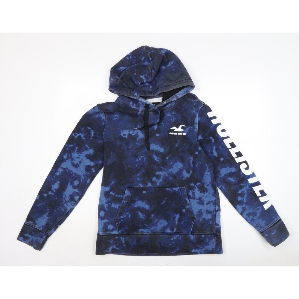 Hollister Men's Seagull Blue Tie Dye Faded Pullover Hoodie Sweatshirt S